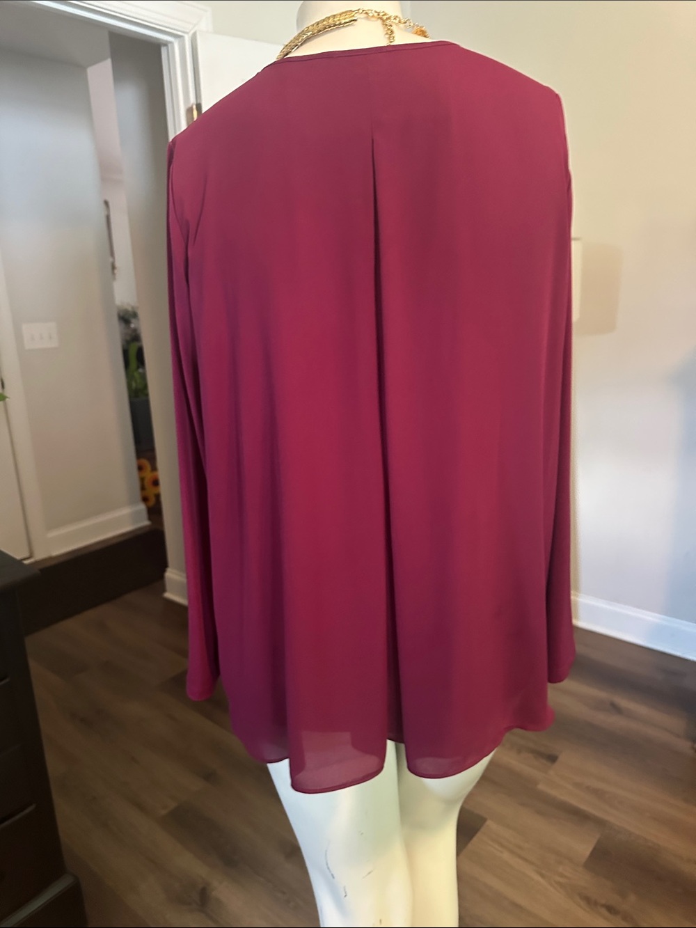 Susan Graver Burgundy Long-Sleeve Jewel-Neck Blouse - Picture 5 of 10